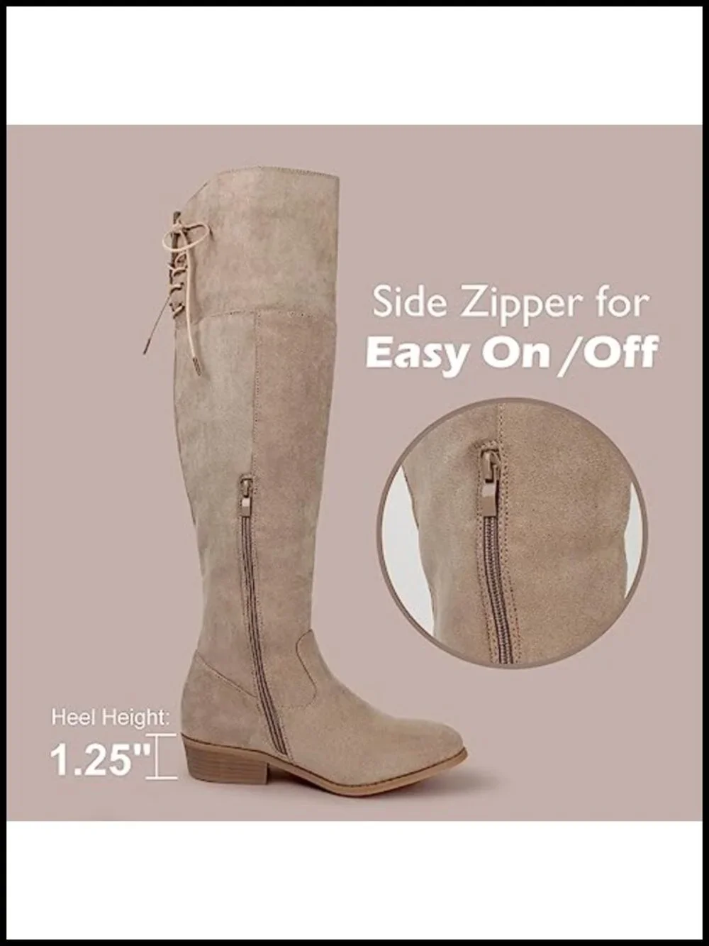 Over the Knee Boots Faux Suede Low Heel Block Heel Round Toe Zip